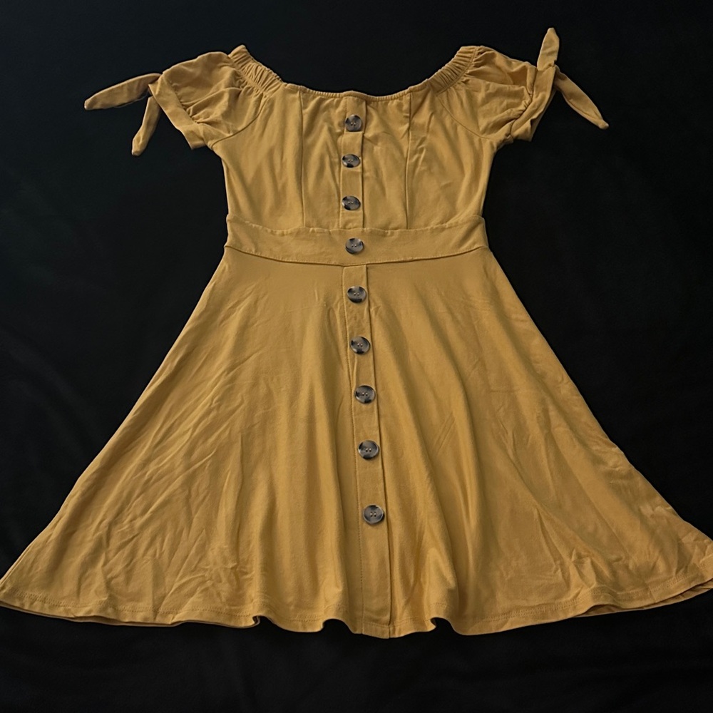 Charming Mustard Button Juniors Dress